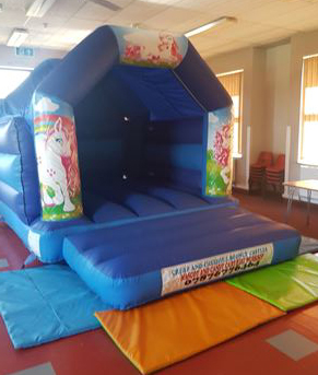 Picture of blue  disco Velcro bouncy castle